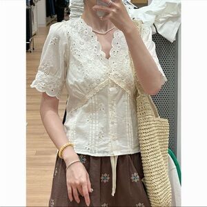 Boutique Elegant White Eyelet Lace Top